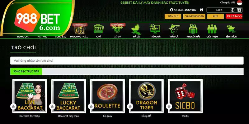  Mô tả sảnh Live Casino 988BET